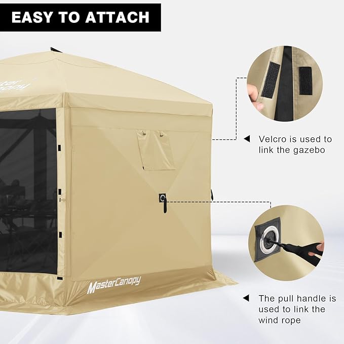 MASTERCANOPY Wind Screen Side Panel with Window for 10x10 Escape Screen Shelter Canopy Tent - Weatherproof, UV Resistant Sun Shade Attachment Accessory (Coffee Brown, 1 Pack)