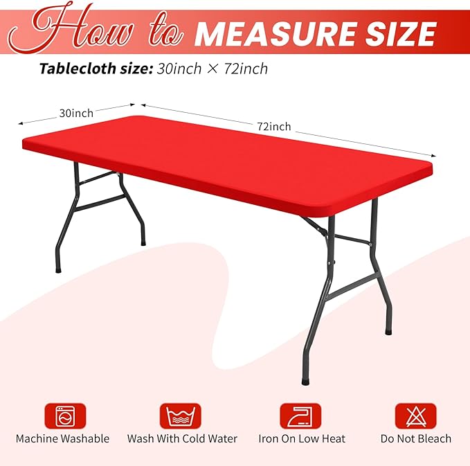 10 Pack Stretch Fabric Table Top Cap Cover, Red Table Covers fits 6Ft Tables, Washable Elastic Universal Rectangle Tablecloth Protector for Indoor Outdoor Party Picnic Wedding (30" W x 72" L)