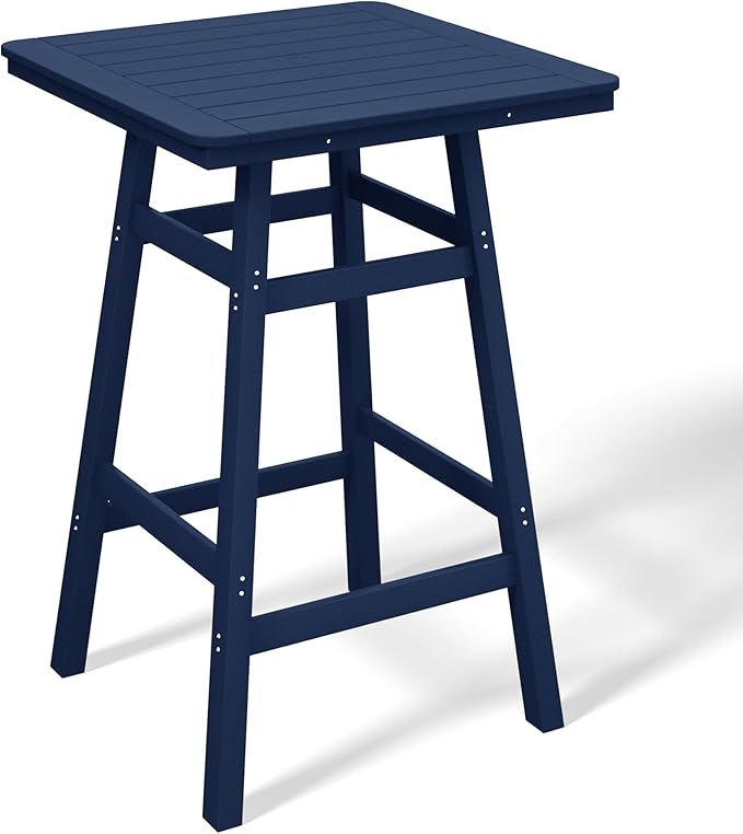 Costaelm Outdoor Bar Table, 42" Counter Height Square Patio Cocktail Bar Table with Umbrella Hole, Patio Bistro Dining Pub Table for Front Porch Deck Backyard Garden, Navy Blue