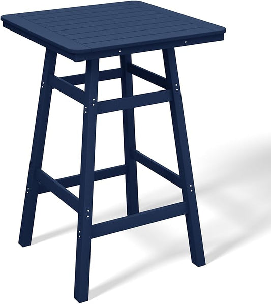 Costaelm Outdoor Bar Table, 42" Counter Height Square Patio Cocktail Bar Table with Umbrella Hole, Patio Bistro Dining Pub Table for Front Porch Deck Backyard Garden, Navy Blue