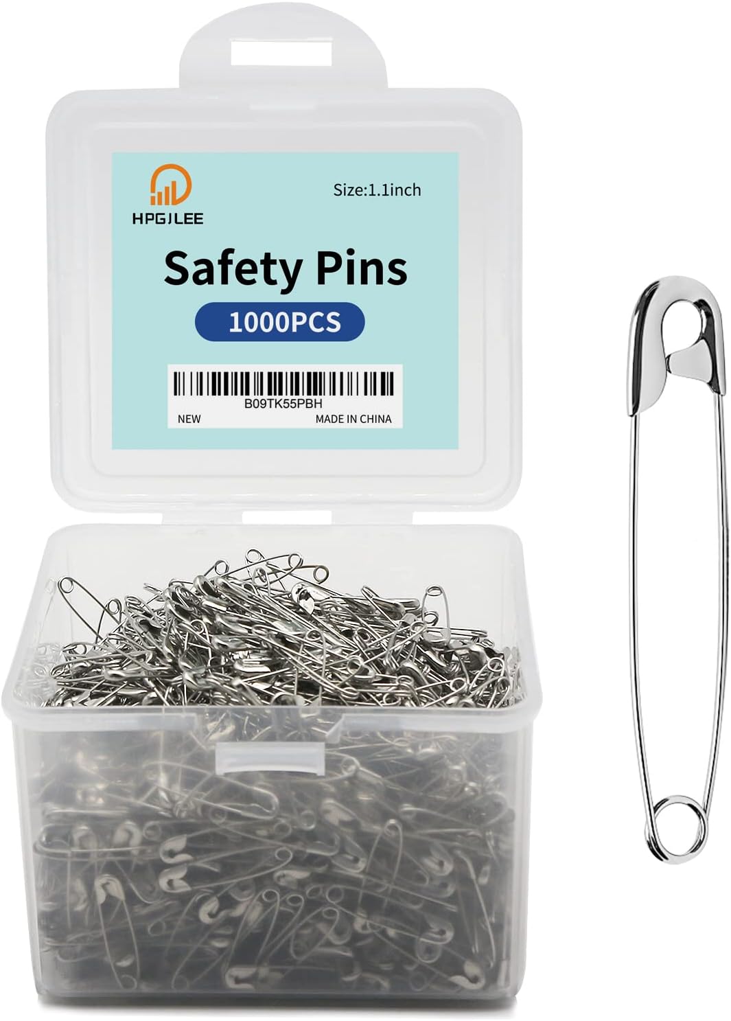 1000 Pcs Assorted Safety Pins, 1.1 Inch Rust-Resistant Steel Wire Silver Sewing Pins for Clothes & Crafts Use