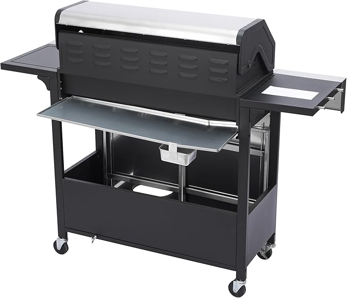 6-Burner Gas Grill with Side Burner, 65850 BTU Outdoor BBQ Grill, 620 sq in Cooking Area with Cast Iron Grates, Enameled Steel Lid & Built-in Thermometer for Patio, Garden, Family Gatherings