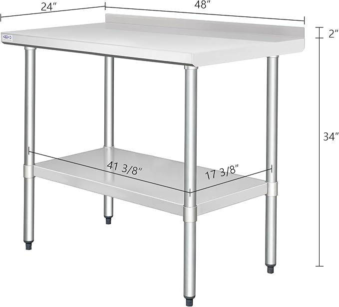 HARDURA Stainless Steel Table with Backsplash Metel Prep Table Commercial Kitchen Workbench 24x48 Inches NSF