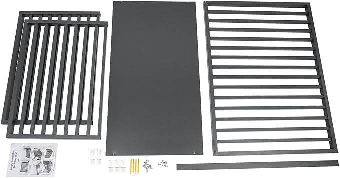 Air Conditioner Fence with Top Cover, Grey 4 Panels 43.3 "L x 23.6 "W x 31.5 "H Privacy Fence Panels for Outside, Freestanding Metal Trash Can Hider Outdoor, No-Dig Air Conditioner Sun Blocker Kit