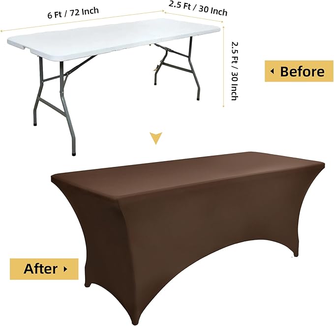 6-Pack 6ft Spandex Table Covers for Rectangle Standard Folding Tables - Wrinkle Resistant Stretch Tablecloths - Ultimate Fitted Table Protector for Parties, Trade Shows, Wedding