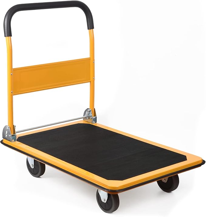 LEADALLWAY Platform Truck Large Size 880lbs Heavy Duty Foldable Push Cart 35.8x24x34.3inches Yellow