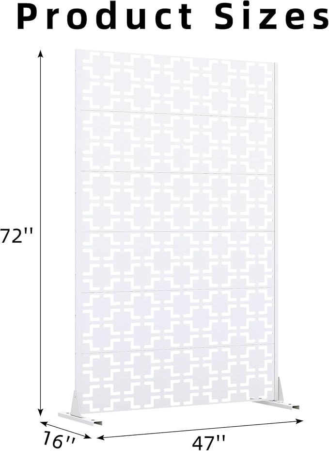 Casaphoria Metal Privacy Screen Outdoor, 72" H x 47" W Freestanding Decorative Privacy Screen for Patio Deck Balcony Garden with Stable Base, White Brick