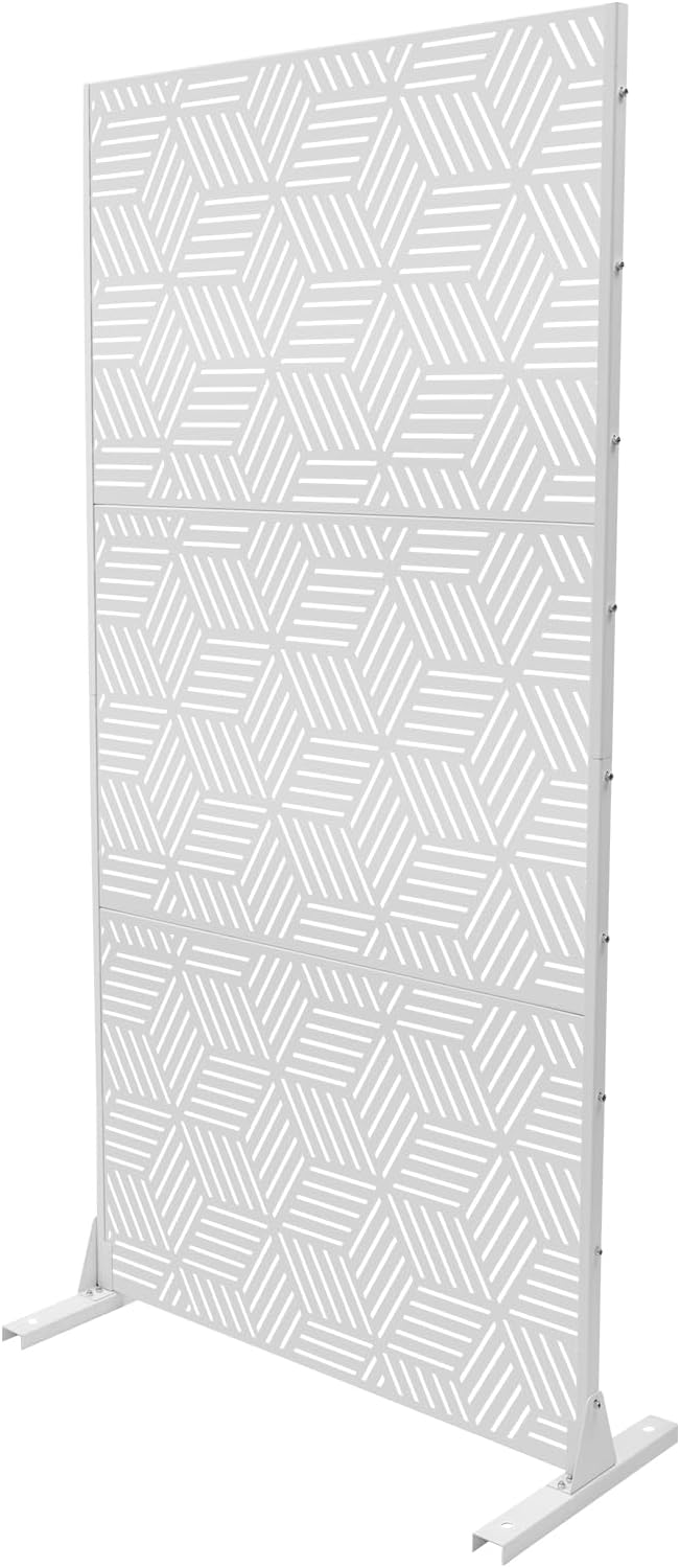 Outdoor Privacy Screens Freestanding, Rustproof Metal Decorative Fence Panels, Rhombic Pattern Tall Outdoor Divider Privacy Fence Screens for Outside Backyard Garden Patio,36.25x71.5inch (White)