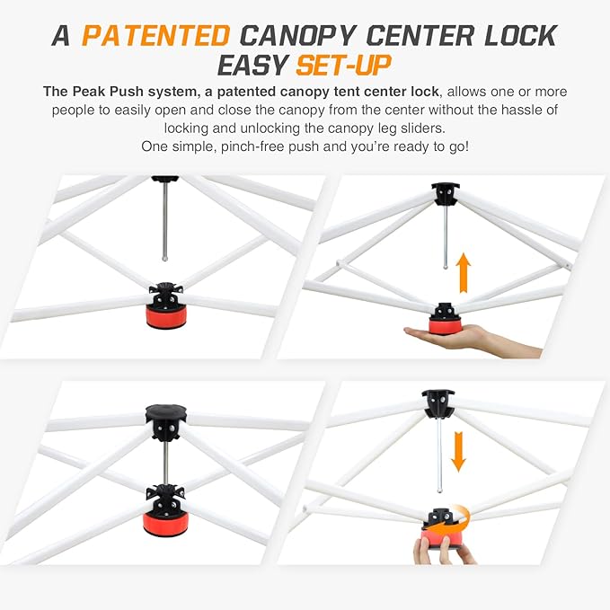 EAGLE PEAK Pop Up Canopy Tent with Wheeled Carry Bag, 8 Stakes, 4 Ropes, 4 Weight Bags, Easy Set Up Tent Canopy, 10x10 ft, 100sqft of Shade, White