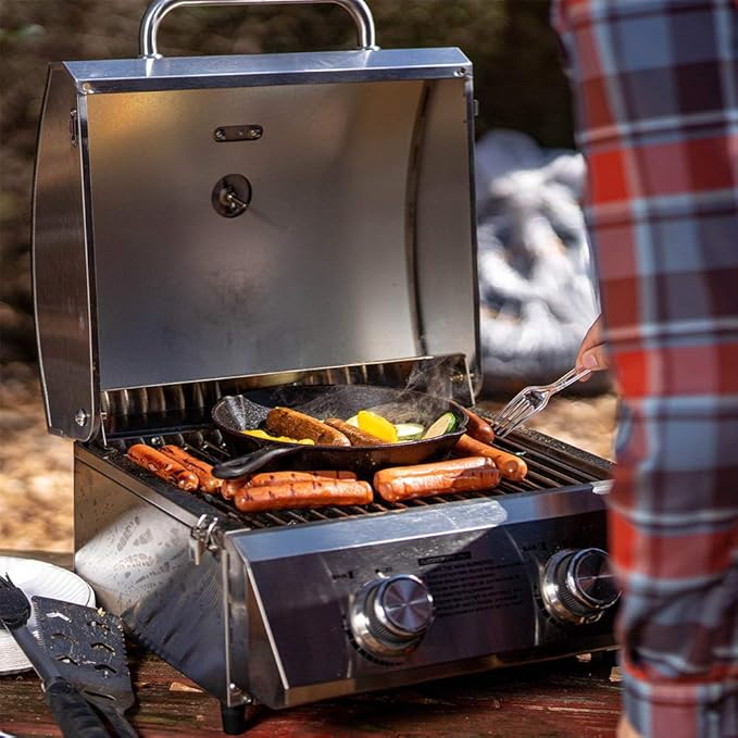Monument Grills Tabletop Propane Gas Grill for Outdoor Portable Camping Cooking with 1 Pound Tank Adapter(2 items)