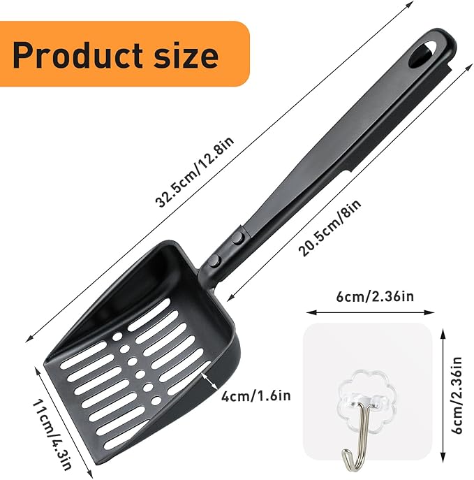 13 Inch Hollow Out Fireplace Ash Sifter Metal Black Coal Shovel Heat Resistant Scoop Charcoal Shovel Tools With Self-Adhesive Hook for Wood Stove Indoor Fire Pit