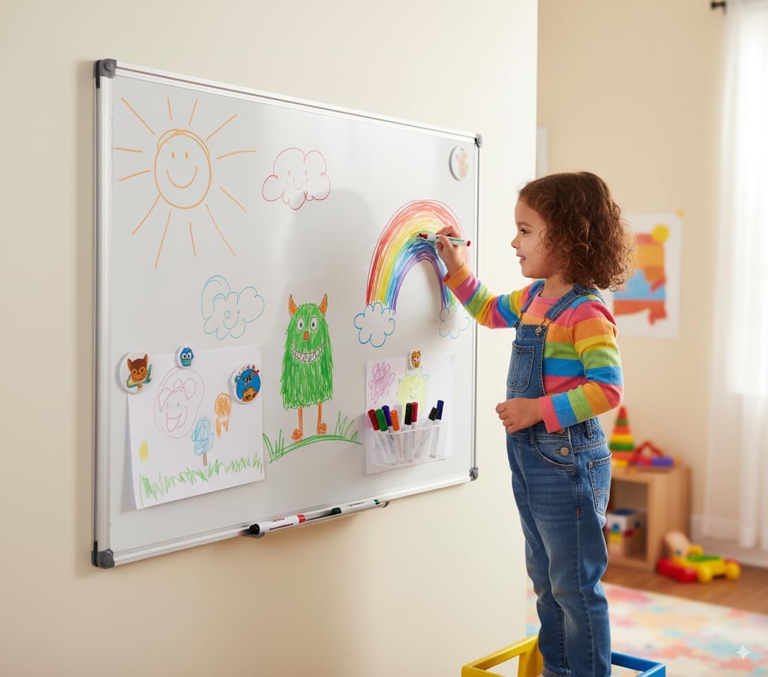 48" x 36" Magnetic Whiteboard for Wall Mount | Large Dry Erase Board with Aluminum Frame & Pen Tray | Office, Classroom, Home Use | Durable White Board for Presentations, Messages, Planning