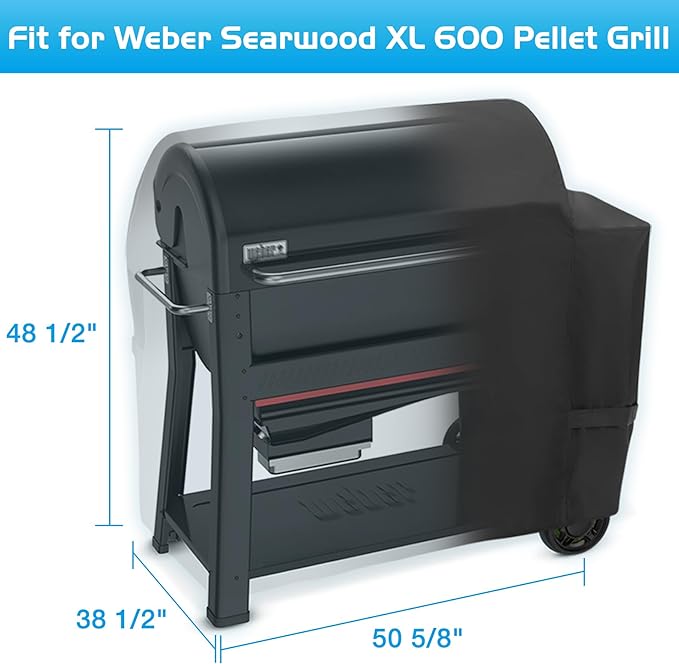 Grill Cover for Weber Searwood XL 600 Pellet Smoker Replacement Parts 3400146 Heavy-Duty 600D Outdoor Waterproof BBQ Grilling Accessory