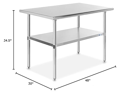 GRIDMANN Stainless Steel Work Table 48 x 30 Inches, NSF Commercial Kitchen Prep Table with Under Shelf for Restaurant and Home