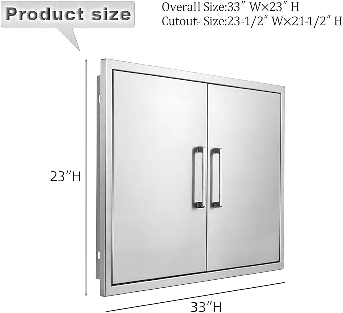 Outdoor Kitchen Door, 33" W23 H Kitchen Access Doors, Stainless Steel BBQ Double Door, Available for Outdoor Kitchen Island