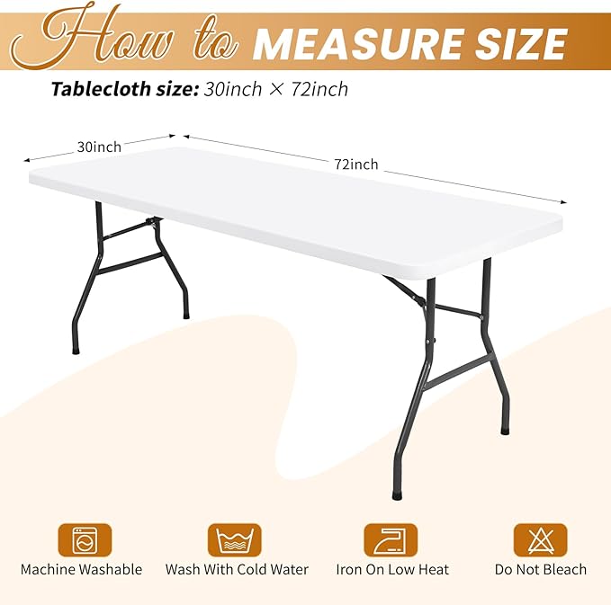6 Pack Stretch Fabric Table Top Cap Cover, fits 6Ft Tables, Spandex Table Covers Washable Elastic Universal Rectangle Tablecloth Protector for Indoor Outdoor Party Picnic Wedding, White, 30" W x 72" L