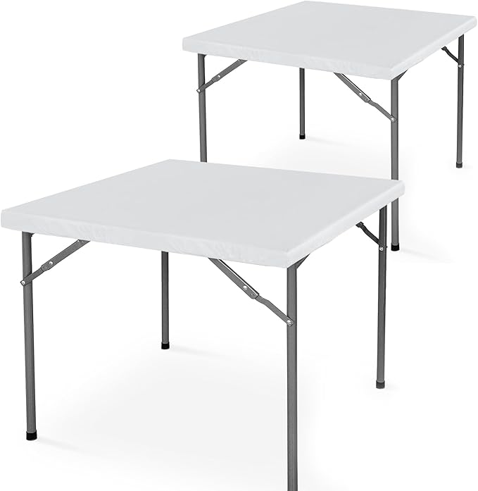 LUSHVIDA 2 Packs Vinyl Card Tablecloth with Flannel Backing 48x48 inch - Waterproof Plastic Picnic Table Cover for Square Folding Table Cloth with Elastic Corners, White