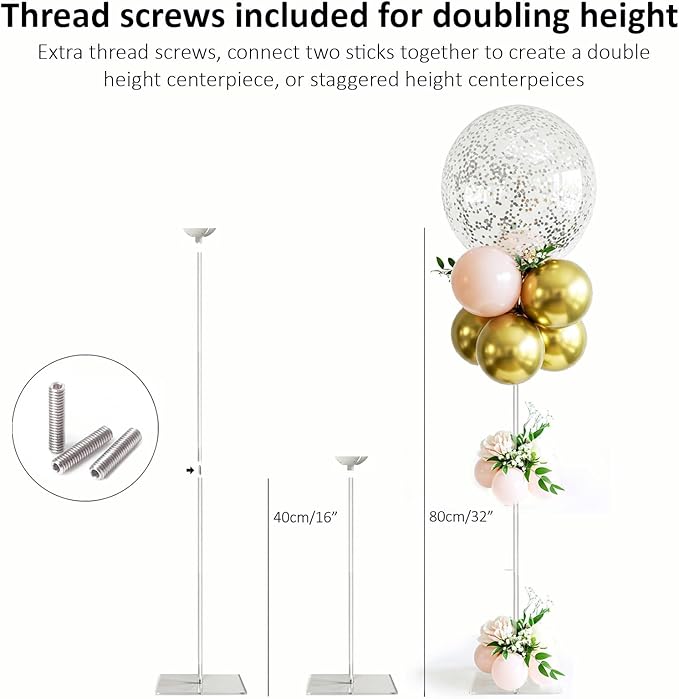 Reusable Acrylic Balloon Stand Kit – Heavy Duty Tabletop Display with Sticks and Base, Ballon Stands for Centerpieces, Centerpiece Table Decorations for Parties (12 Pack 16 inch)