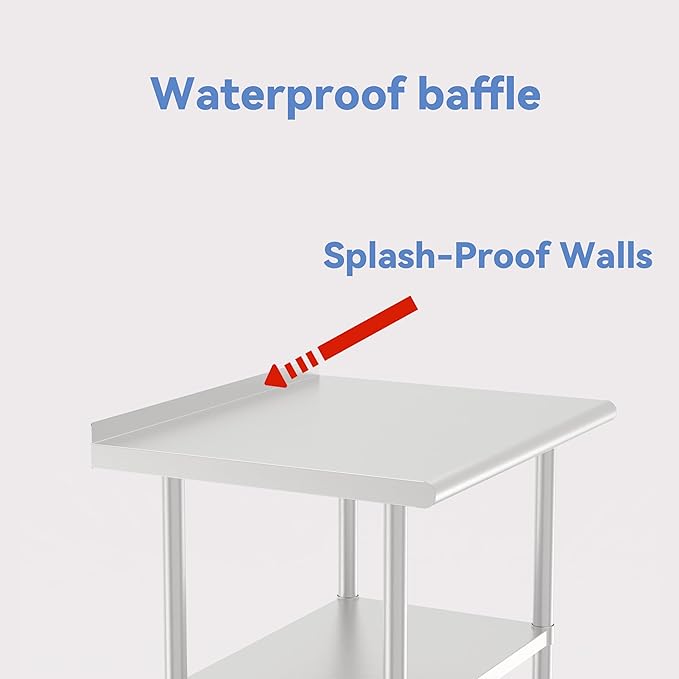 24x36 Inch Stainless Steel Work Table with Backsplash and Undershelf, Heavy Duty Commercial Prep Table, Kitchen Workbench with Adjustable Shelf, NSF Certified
