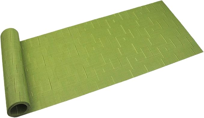 PIGCHCY Elegant Placemats and Table Runner, Washable Durable Plastic, 6pcs Placemats + 1pcs Runner, Sage Green