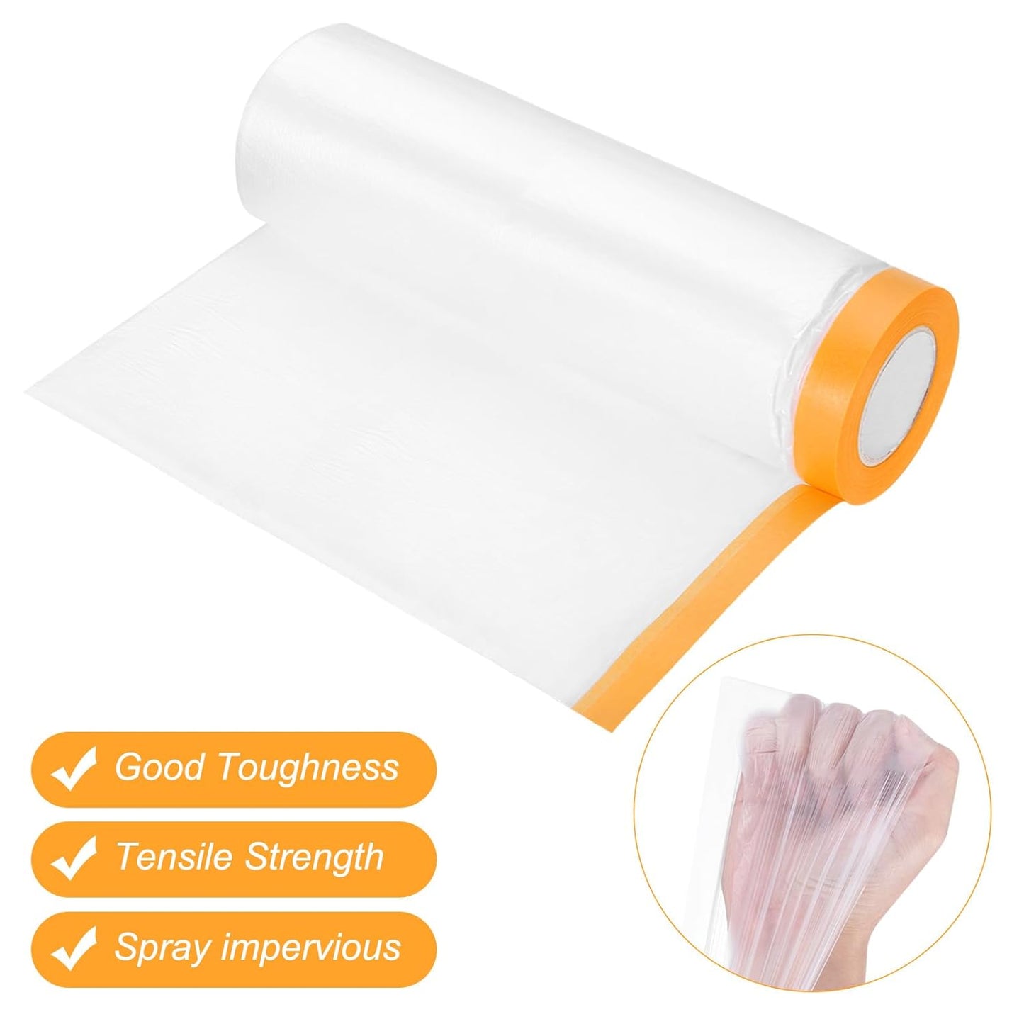 uxcell 2 Rolls Painters Plastic with Tape, 12 x 52 Ft Pre-Taped Masking Film Tape and Plastic Film Paint Plastic Covering Roll for Covering Skirting, Frames and Auto Body, Yellow/Clear