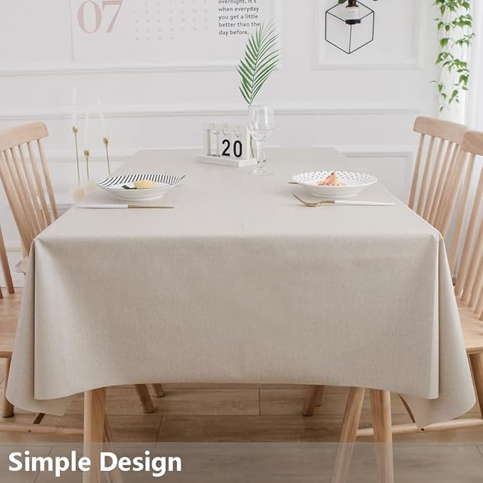 TruDelve Heavy Duty Vinyl Tablecloths Beige Plastic Table Cloth Square Waterproof Wipeable Tablecloth PVC Table Cover (54'' x 54'', Pure Beige)