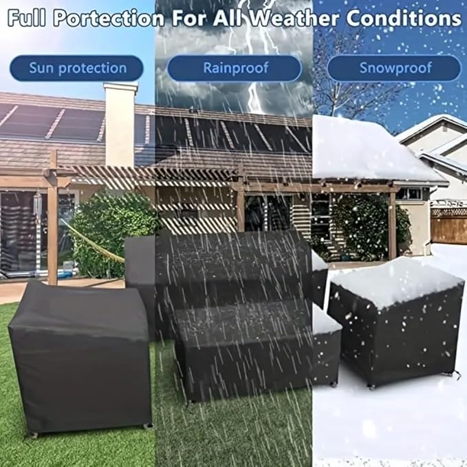 4-Piece Outdoor Furniture Covers, 420D Waterproof Windproof Set for Patio Chairs, Sofa & Table, with Drawstring, Black Oxford Fabric(Black 420D)