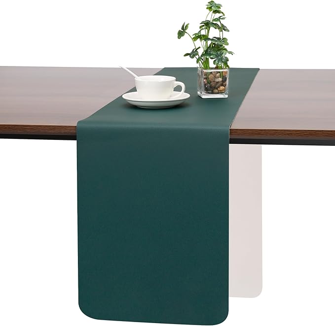 Myir JUN Table Runner Double Sided Vinyl Runner Table 94 Inch Long Runner for Table Washable Waterproof Non-Slip for Home Decorations Beige Green,12 x 94 inch