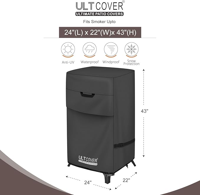 ULTCOVER Waterproof Vertical Electric Smoker Cover 40 inch for Most Square Gas Propane BBQ Smokers Size Upto 24W x 22D x 43H inch, Black