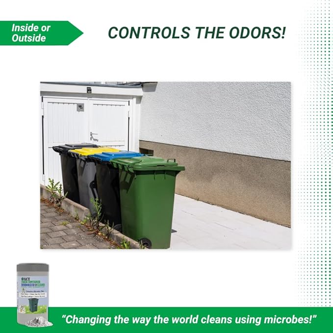 ACT Trash Deodorizer and Cleaner | Eliminates Odors Controls Garbage Sludge | for Garage and Outdoor Bins | Dry Powder Eco-Friendly 10lb