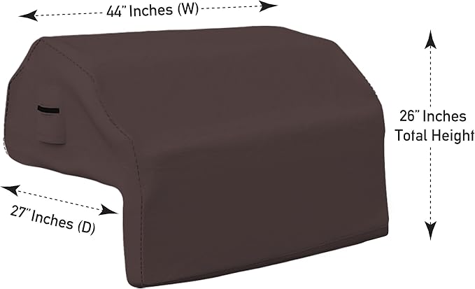 Covers & all Built-in Outdoor Grill Cover, Durable Heavy Duty 18 Oz Waterproof Cover Tuff Material with Air Pocket & Elastic for Snug Fit (44" W x 27" D x 26" H inches, Coffee)