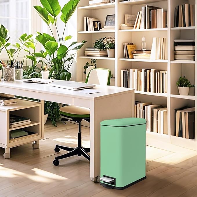 Bathroom Trash Can, 1.3 Gallon Small Trash Can with lid, Stainless Steel Garbage Can Soft Close Lid, Removable Liner Bucket, Step Pedal Waste Bin for Bathroom, Office, RV, Bedroom, Green