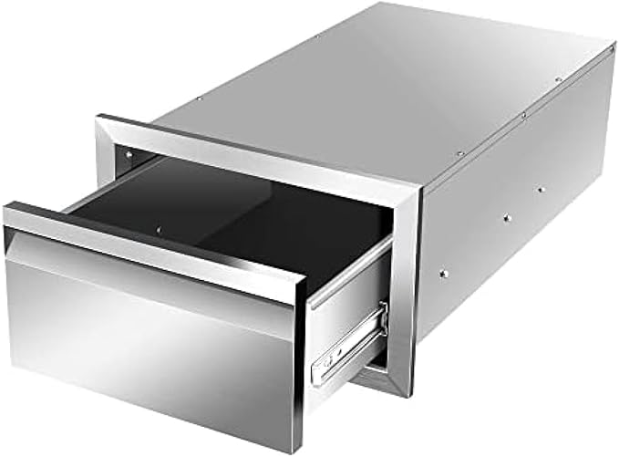 Outdoor Kitchen Drawers, Box Frame Style Flush Mount BBQ Drawer w/Stainless Steel Handle, BBQ Island Drawers For Patio Grill Station,Single Drawer