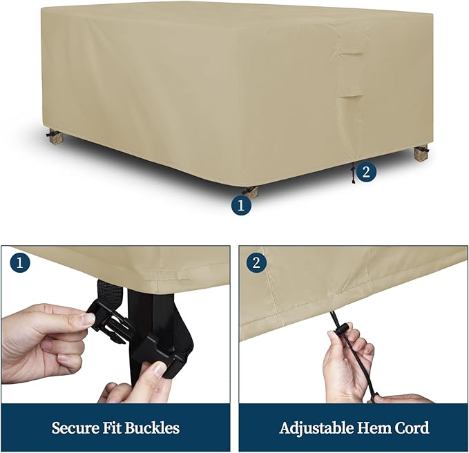 Easy-Going Rectangle Patio Furniture Cover Waterproof Outdoor Dining Table and Chair Cover Anti-UV Outside Sectional Sofa Set Covers (110"L x 84"W x 28"H, Camel)