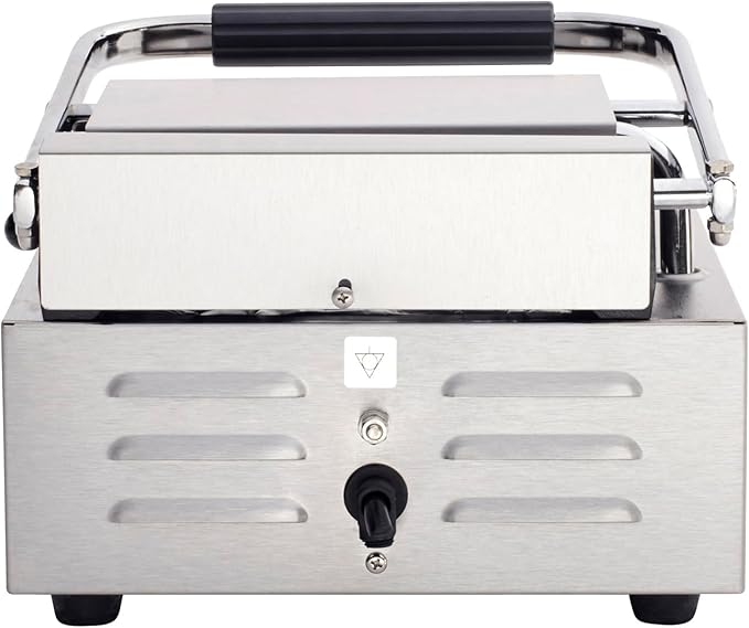 Kratos Commercial Electric Panini Sandwich Grill with Grooved Top and Smooth Bottom Plates, 9" x 9" Cooking Surface, Commercial Countertop Panini Press, 120V, 1750W (29Y-019)