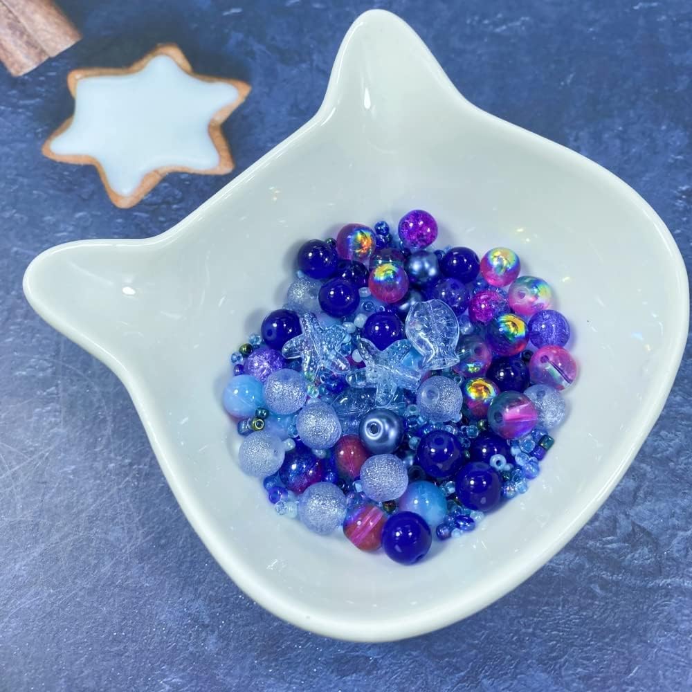 Assorted Glass Resin Beads Multi Size Colors Smooth Cracked Gravel Millet Spacer Beads for Bracelets Necklace Earring DIY Jewelry Making Craft(Indigo Blue Series)