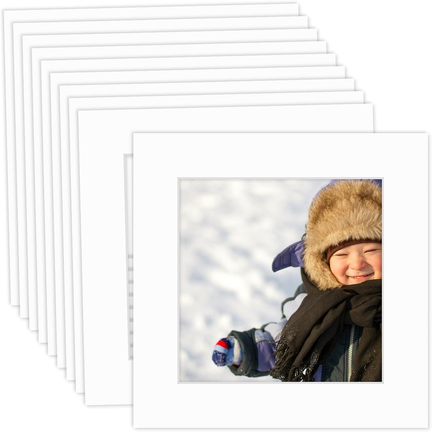 MBC Mat Board Center, 10 Pack 8x8 for 6x6 White Picture Mats Frame Mattes, Bevel Cut, Acid Free, 4-ply Thickness