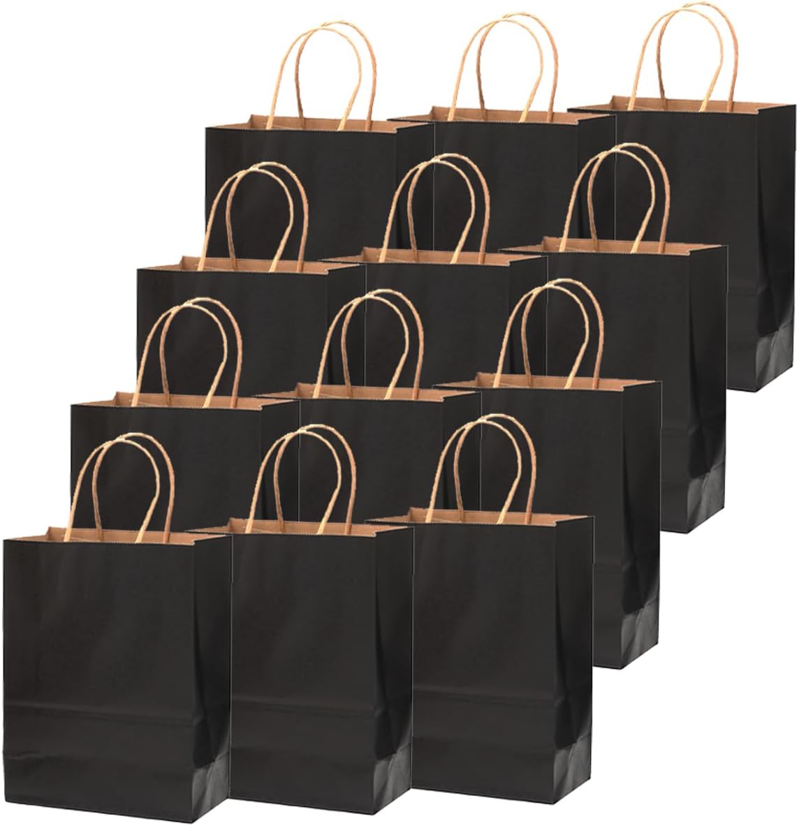 qiqee 60 pcs Kraft Bags with Handles 7.6"x4.75"x10.5" Medium Gift Paper Bag Black Solid Color Bags