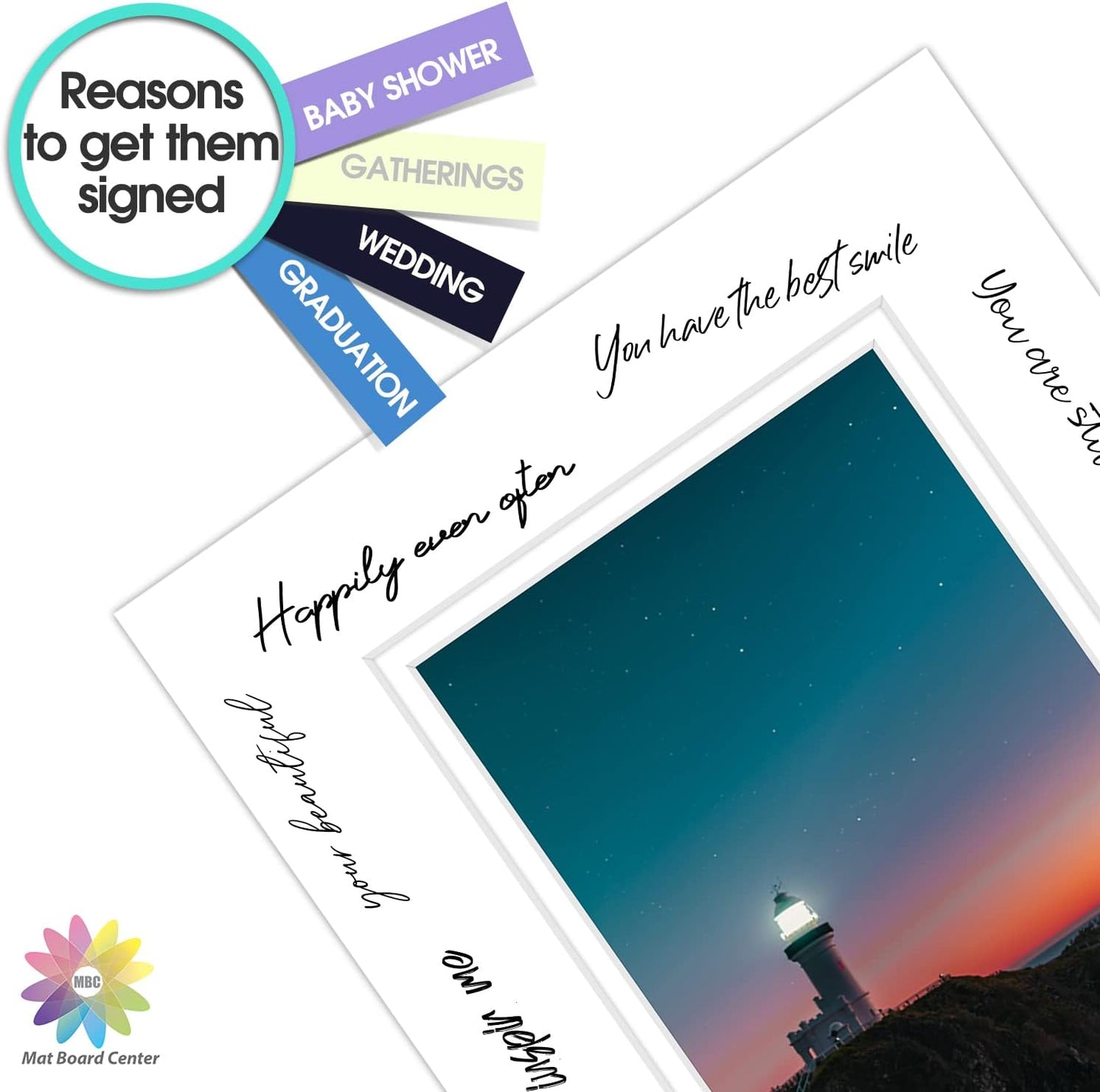 Mat Board Center, Double Mat - Acid Free, 8-ply Thickness, White Core - for Pictures, Photos, Framing (White Over White, 8x10 for 5x7, Pack of 5)