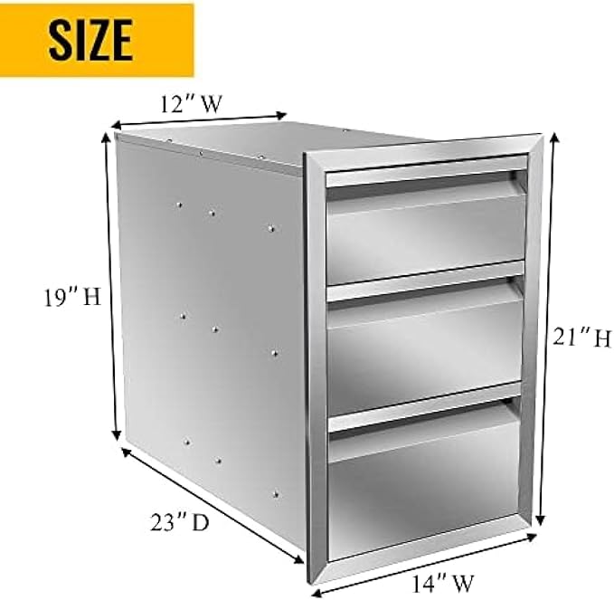 Flush Mount Stainless Steel Double Drawers with Recessed Handles for Outdoor Kitchens Or BBQ Island,-14W X 21H X 23D Inch