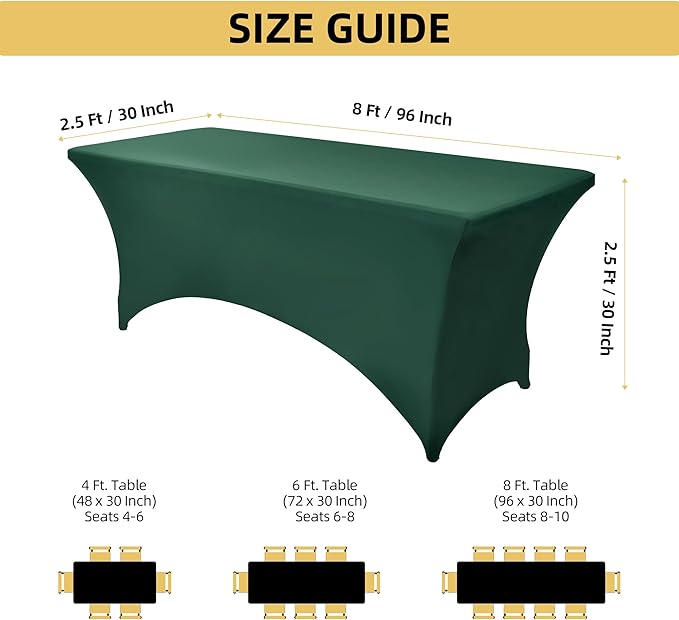 2-Pack 8ft Spandex Table Covers for Rectangle Folding Tables - Washable Elastic Tablecloth - Ultimate Fitted Table Protector for Birthday Parties, Trade Shows, Banquet