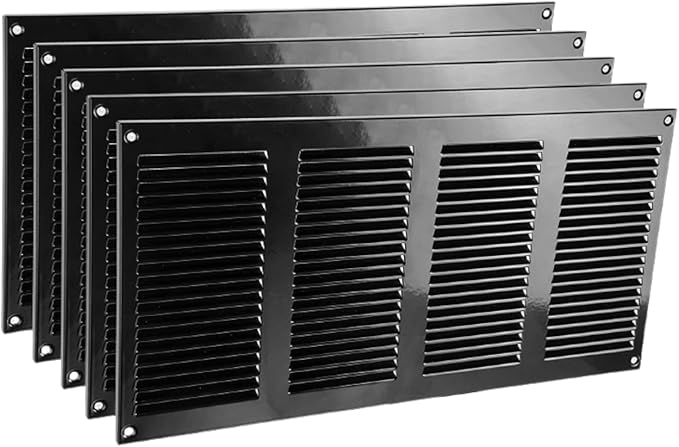 Vent Systems 16" x 8" Inch (Overall Dimensions) Pack of 5 - Black - Air Vent Cover Metal Air Return Grill with Built-in Pest Guard Screen HVAC Vent Duct Cover for Home Improvement
