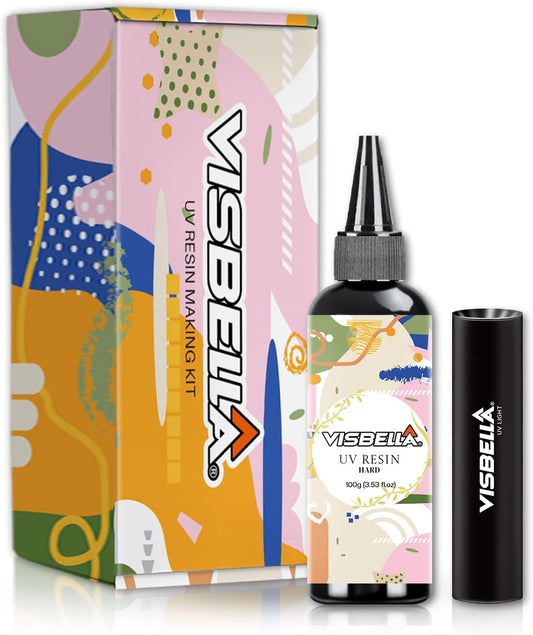 Visbella UV Resin Making Kit, Fast Curing Hard Type Clear Resin with UV Light Lamp, Molds for Necklace, Keychains, Craft Jewelry