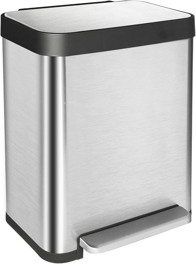 10 Gallon Ktichen Trash Can with Lid, Stainless Steel Trash Can with Removable Inner Bucket, Soft Close Lid, Step-On Pedal Bin for Kitchen, Office, Bathroom