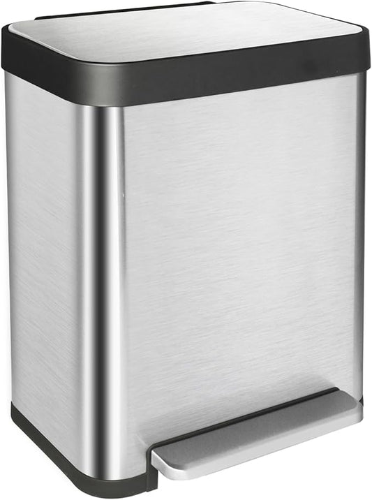 10 Gallon Ktichen Trash Can with Lid, Stainless Steel Trash Can with Removable Inner Bucket, Soft Close Lid, Step-On Pedal Bin for Kitchen, Office, Bathroom