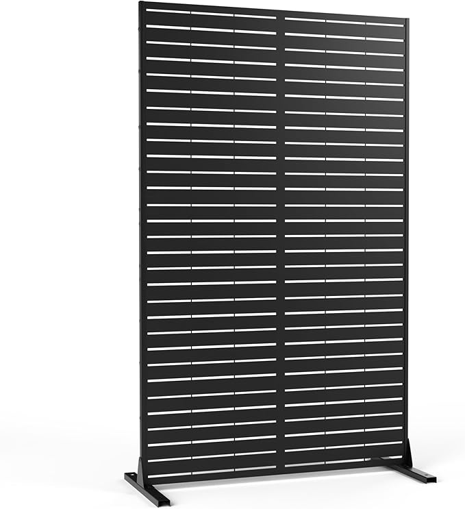 Metal Privacy Screen Outdoor 72" H×44" W,Freestanding Decorative Privacy Screen for Balcony Yard&Garden,Privacy Fence Black&Louvered(5 Panels)