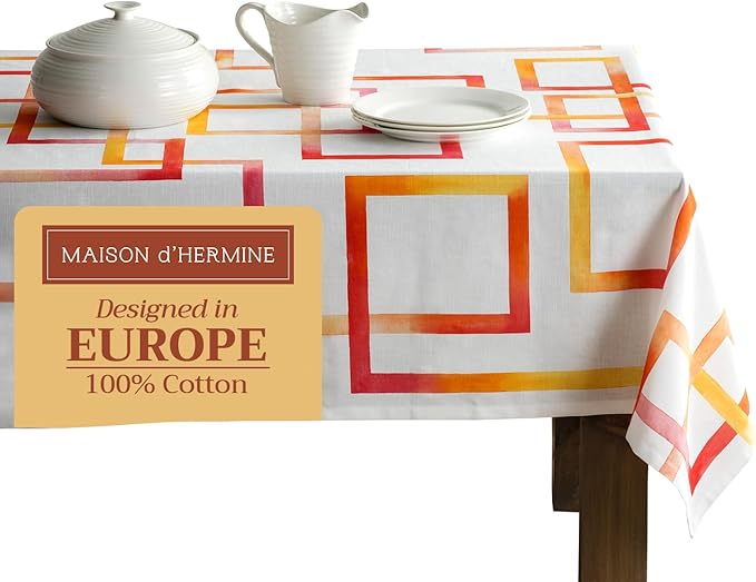 Maison d' Hermine Table Cloth Square Table 100% Cotton 54 x 54 Inches Tablecloth Reusable Decorative Everyday Use for Dining Room, Farmhouse, Home, Party, Festive & Wedding Spring Summer - Summer Maze