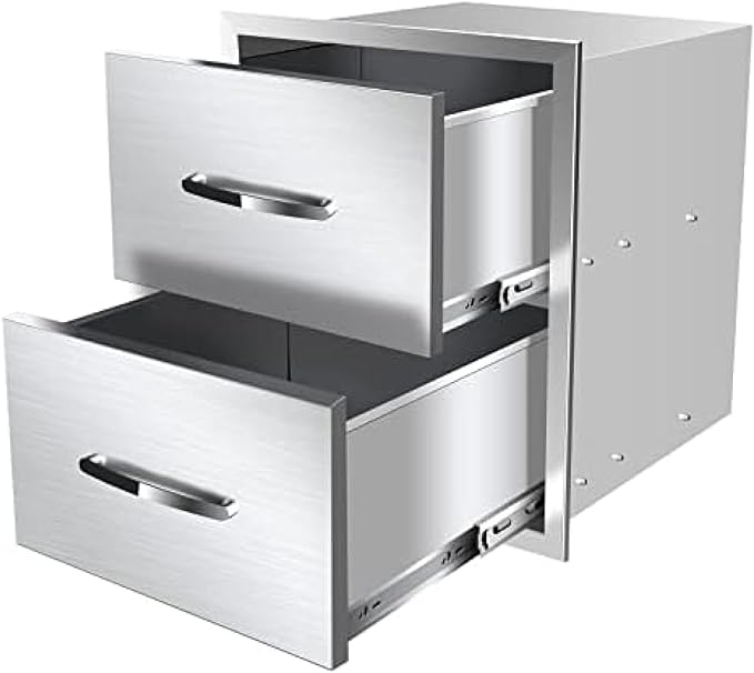 BBQ Outdoor Kitchen Drawers Stainless Steel 3-Drawer Enclosed Built-in Flush Mount for Outdoor Kitchens & Islands, 14Wx23Dx15H