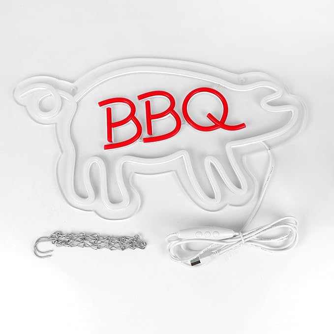 JFLLamp BBQ Neon Signs for Wall Decor Neon Lights for Bedroom Led Signs Suitable for Barbecue Restaurant Man Cave Bar Christmas Unique Gift for Lover, 5V Usb Power, 15.7 * 8.7 Inch(Warm White + Red)