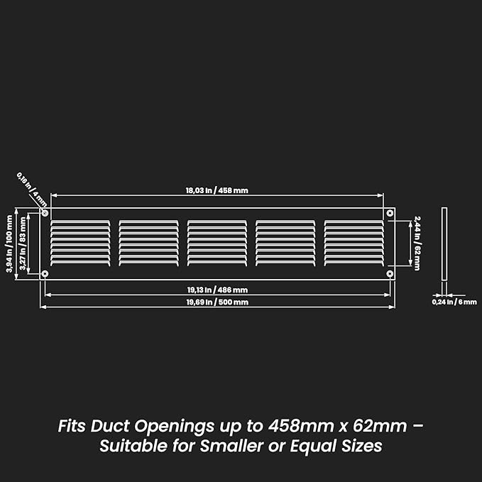 Repa Market Air Vent Cover 20x4 Inch (Outer Dimensions) Black Galvanized Steel Louvered Grill Cover with Mesh Screen - Wall or Ceiling Vent/HVAC Register - Indoor, Outdoor Ventilation Soffit Vent